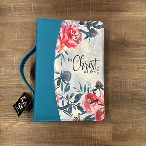 God's Gift In Christ Alone Floral Teal Faux Leather Bible Cover Case XL New